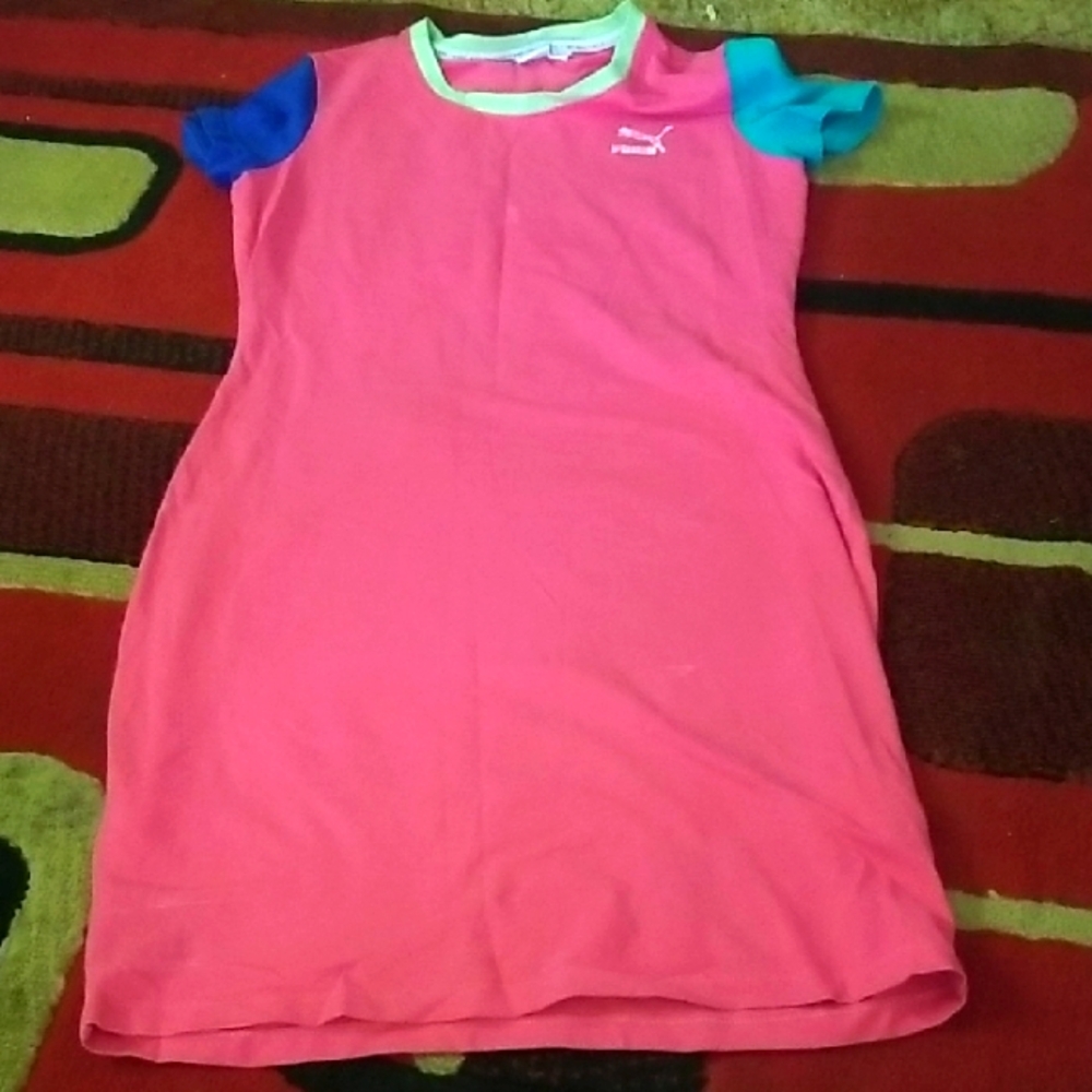 Puma Pink Dress with Blue and Green Sleeves